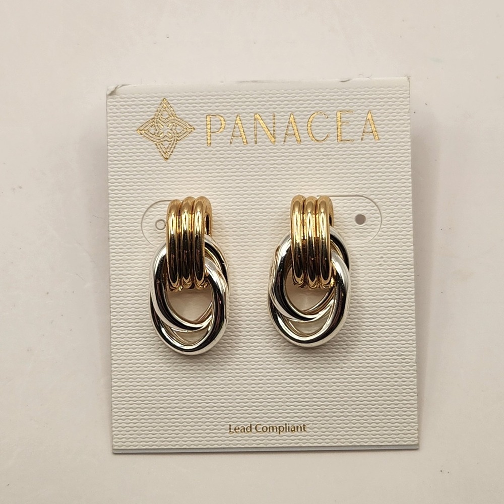 New Panacea Mixed Metal Two-Tone Gold & Silver Interlocking Dangle Post Earrings